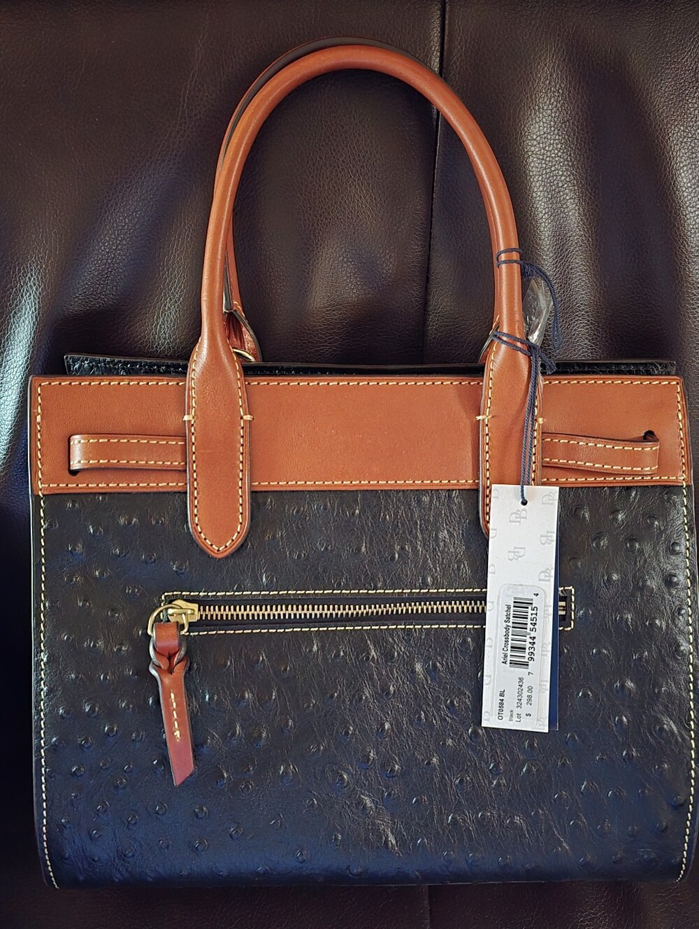 Dooney & Bourke Two-Tone Leather Ostrich Tote - Black and Tan - Picture 4 of 7